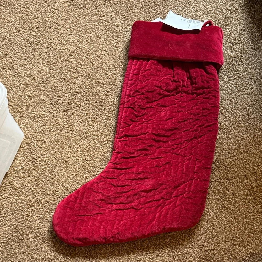 Pottery Barn Quilted Velvet Stocking in Deep Red